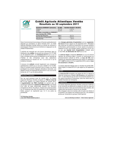 Thumbnail Caisse régionale de Crédit Agricole Mutuel Atlantique Vendée Quarterly Report 2011-q3