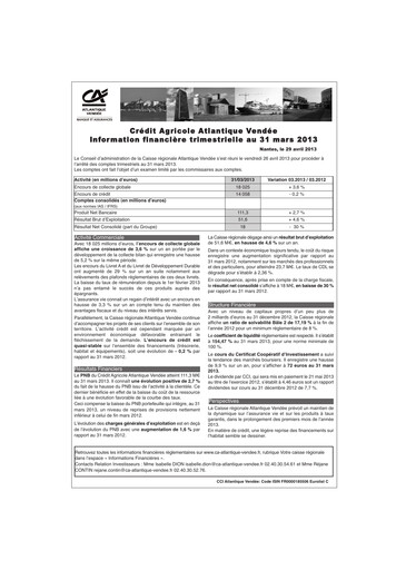 Thumbnail Caisse régionale de Crédit Agricole Mutuel Atlantique Vendée Quarterly Report 2013-q1