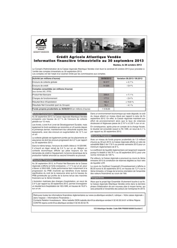 Thumbnail Caisse régionale de Crédit Agricole Mutuel Atlantique Vendée Quarterly Report 2013-q3