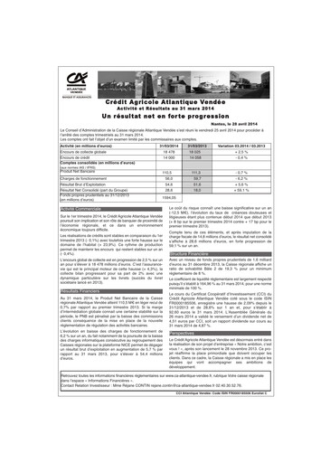 Thumbnail Caisse régionale de Crédit Agricole Mutuel Atlantique Vendée Quarterly Report 2014-q1