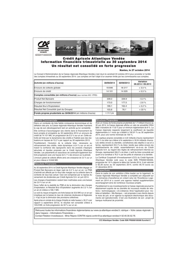 Thumbnail Caisse régionale de Crédit Agricole Mutuel Atlantique Vendée Quarterly Report 2014-q3
