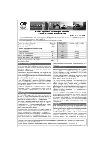 Thumbnail Caisse régionale de Crédit Agricole Mutuel Atlantique Vendée Quarterly Report 2015-q1
