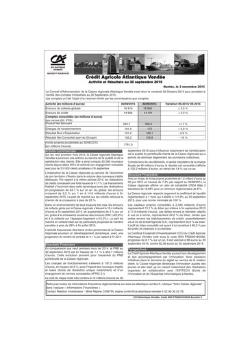 Thumbnail Caisse régionale de Crédit Agricole Mutuel Atlantique Vendée Quarterly Report 2015-q3