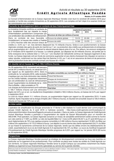 Thumbnail Caisse régionale de Crédit Agricole Mutuel Atlantique Vendée Quarterly Report 2016-q3