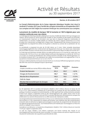 Thumbnail Caisse régionale de Crédit Agricole Mutuel Atlantique Vendée Quarterly Report 2017-q3