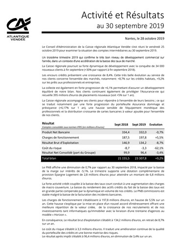 Thumbnail Caisse régionale de Crédit Agricole Mutuel Atlantique Vendée Quarterly Report 2019-q3