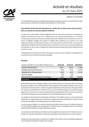 Thumbnail Caisse régionale de Crédit Agricole Mutuel Atlantique Vendée Quarterly Report 2021-q1