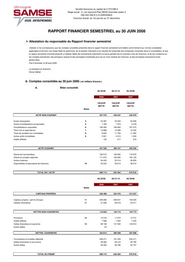 Thumbnail Groupe SAMSE Half-year Report 2008-h1