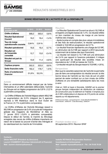 Thumbnail Groupe SAMSE Half-year Report 2013-h1