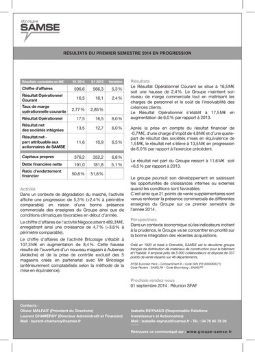 Thumbnail Groupe SAMSE Half-year Report 2014-h1