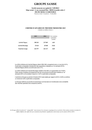Thumbnail Groupe SAMSE Quarterly Report 2015-q1