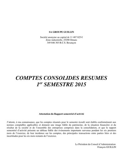 Thumbnail Groupe Guillin Half-year Report 2015-h1