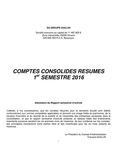 Thumbnail Groupe Guillin Half-year Report 2016