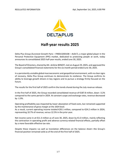 Thumbnail Delta Plus Group Half-year Report 2025-h1