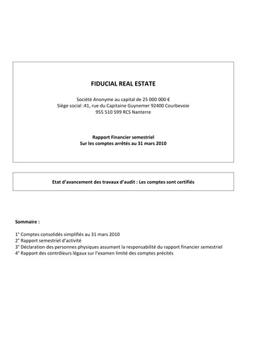 Thumbnail Fiducial Real Estate Half-year Report 2010-h1
