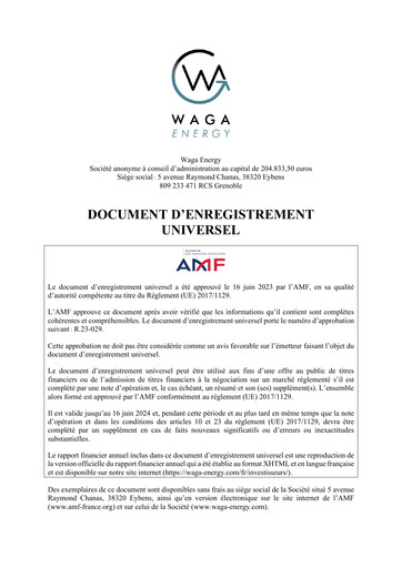 Thumbnail Waga Energy Universal Registration Document 2022