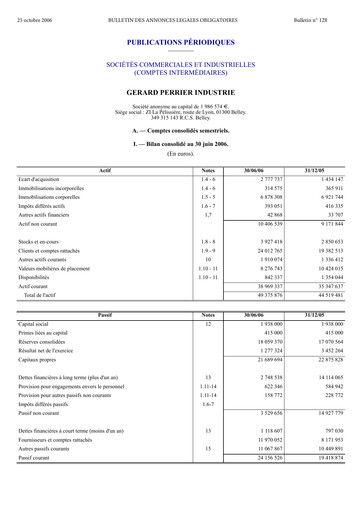 Thumbnail Gérard Perrier Industrie S.A. Half-year Report 2006-h1