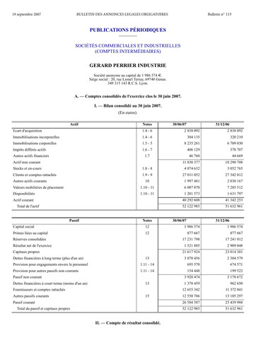 Vorschaubild Gérard Perrier Industrie S.A. Halbjahresbericht 2007-h1