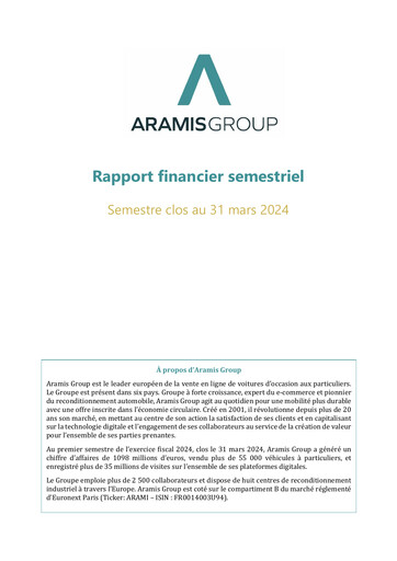 Thumbnail Aramis Group Half-year Report 2024-h1