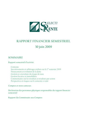 Thumbnail Selectirente Half-year Report 2009-h1