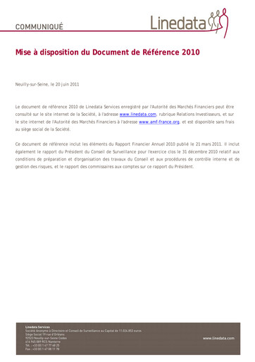 Miniature Linedata Services Document d'enregistrement universel 2010