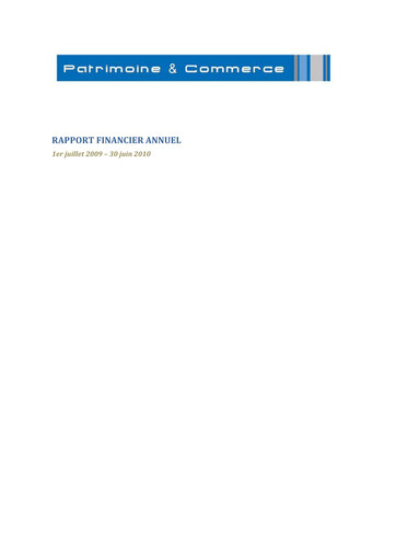 Thumbnail Patrimoine et Commerce SA Financial Report 2009-2010