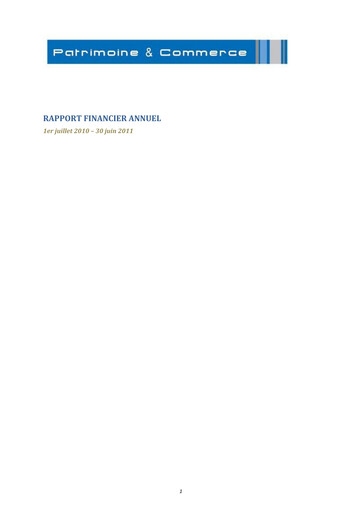Thumbnail Patrimoine et Commerce SA Financial Report 2010-2011