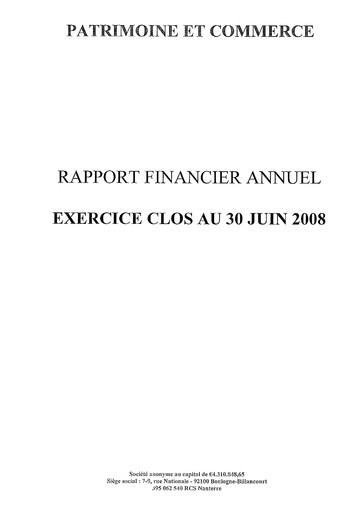 Thumbnail Patrimoine et Commerce SA Financial Report fy2008