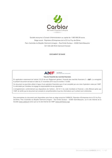 Thumbnail Carbios SAS Universal Registration Document 2013