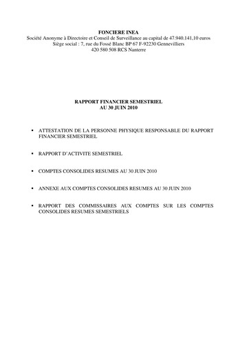Thumbnail Fonciere Inea Half-year Report 2010-h1
