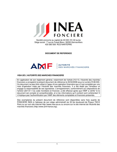 Thumbnail Fonciere Inea Universal Registration Document 2007