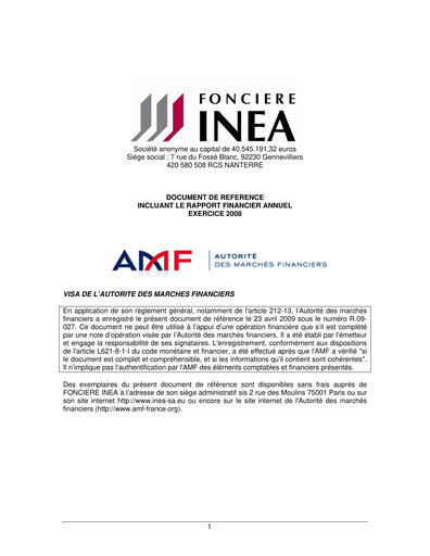 Thumbnail Fonciere Inea Universal Registration Document 2008