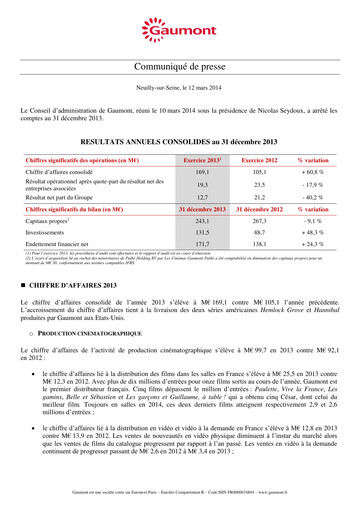Miniature Gaumont SA Rapport financier 2013