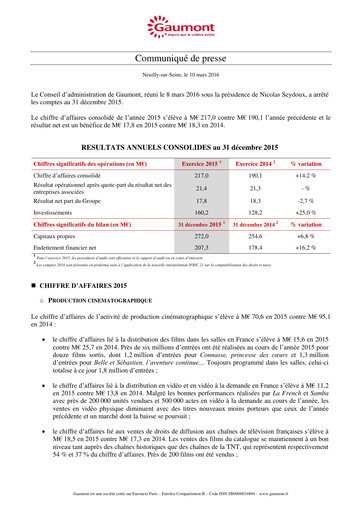 Miniature Gaumont SA Rapport financier 2015