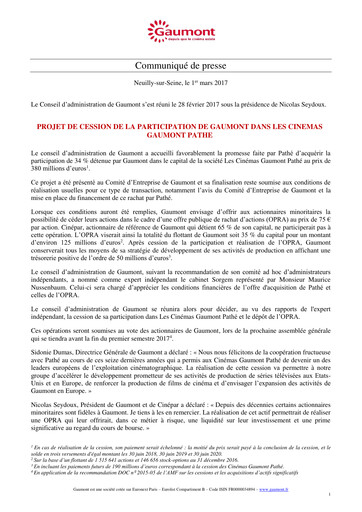 Miniature Gaumont SA Rapport financier 2016