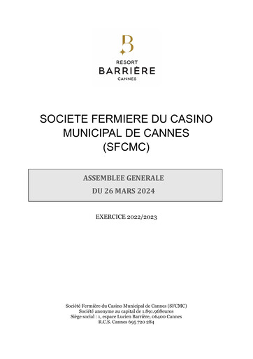 Thumbnail Société Fermière du Casino Municipal de Cannes Annual Report 2022-2023