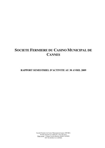 Thumbnail Société Fermière du Casino Municipal de Cannes Half-year Report 2008-2009-h1