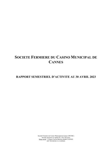 Thumbnail Société Fermière du Casino Municipal de Cannes Half-year Report 2022-2023-h1