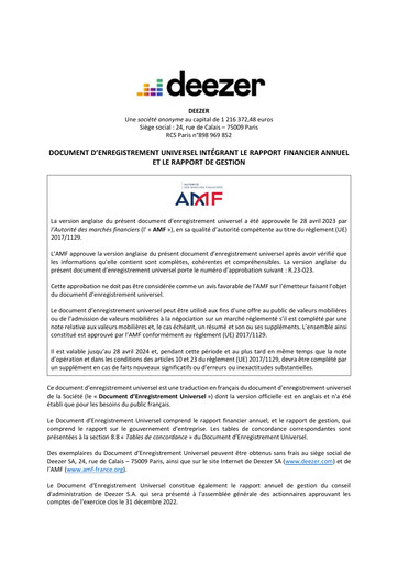 Thumbnail Deezer Universal Registration Document 2022