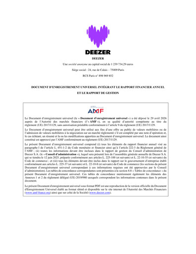 Thumbnail Deezer Universal Registration Document 2025