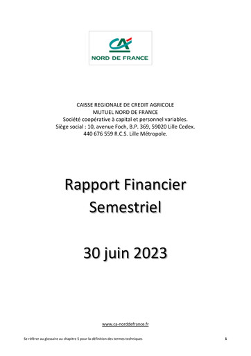 Miniature Caisse Régionale de Crédit Agricole Mutuel Nord de France Rapport semestriel 2023-h1