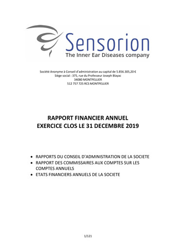 Thumbnail Sensorion Financial Report 2019