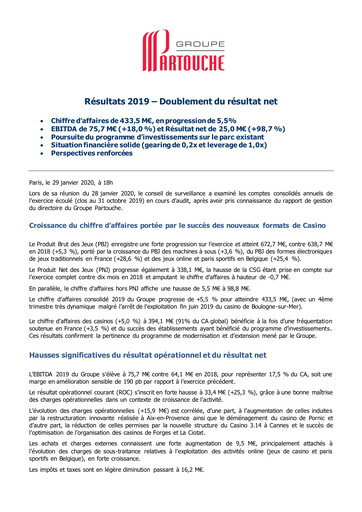 Thumbnail Groupe Partouche Financial Report 2019