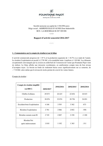 Thumbnail Fountaine Pajot Half-year Report 2016-2017