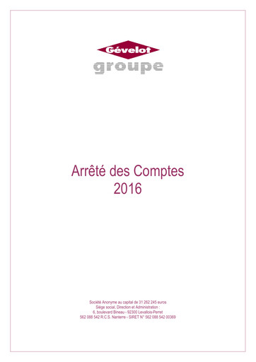 Miniature Gévelot SA Rapport financier 2016