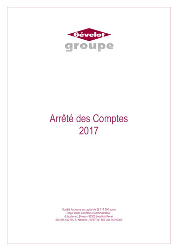 Miniature Gévelot SA Rapport financier 2017