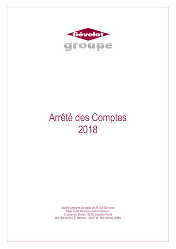 Miniature Gévelot SA Rapport financier 2018