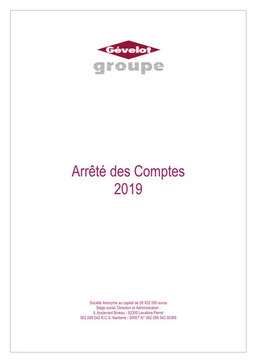 Miniature Gévelot SA Rapport financier 2019
