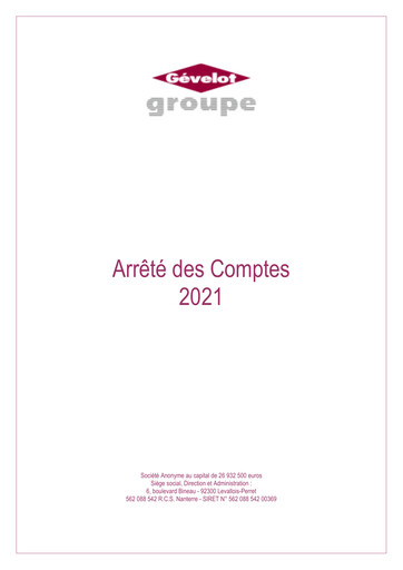 Miniature Gévelot SA Rapport financier 2021