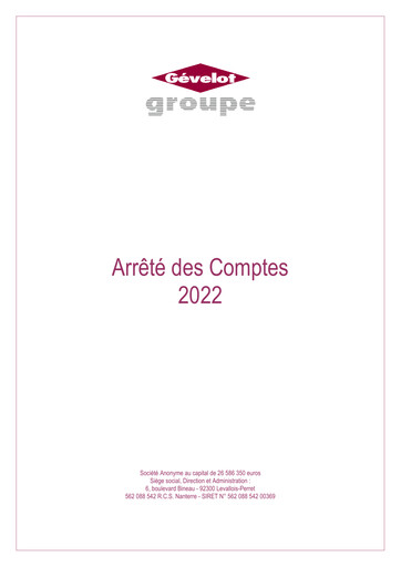 Miniature Gévelot SA Rapport financier 2022